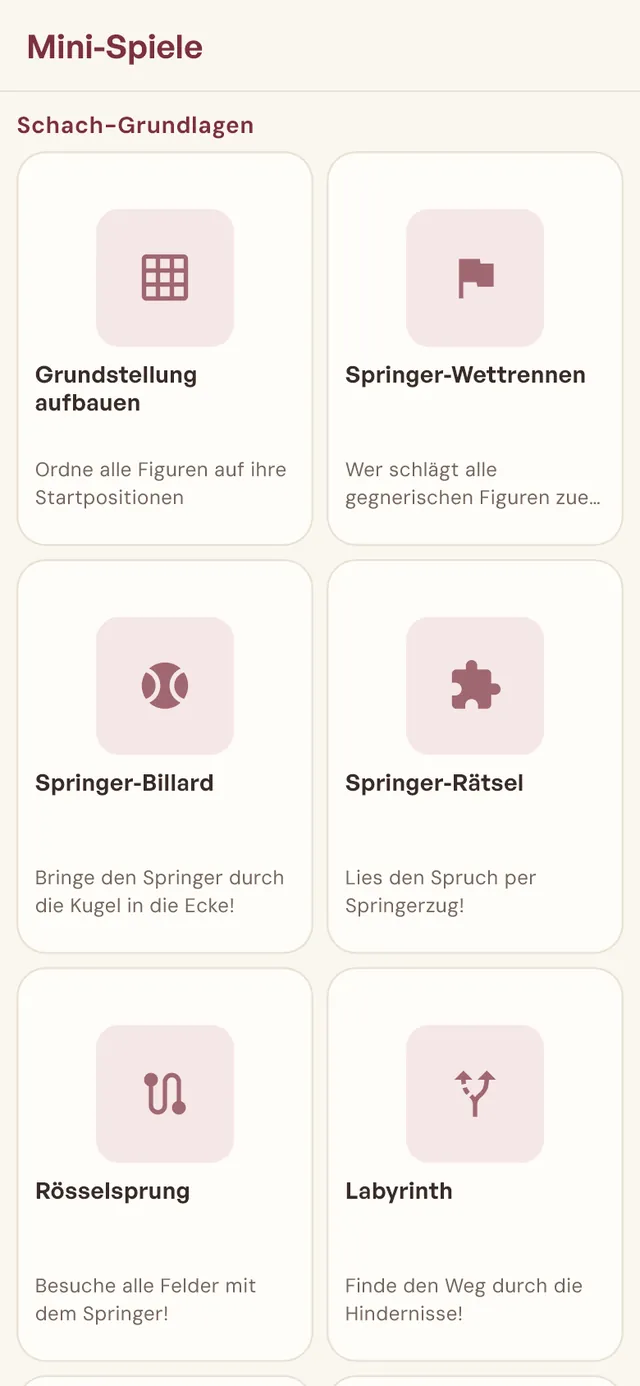 Spieleübersicht der WarumSchach-App