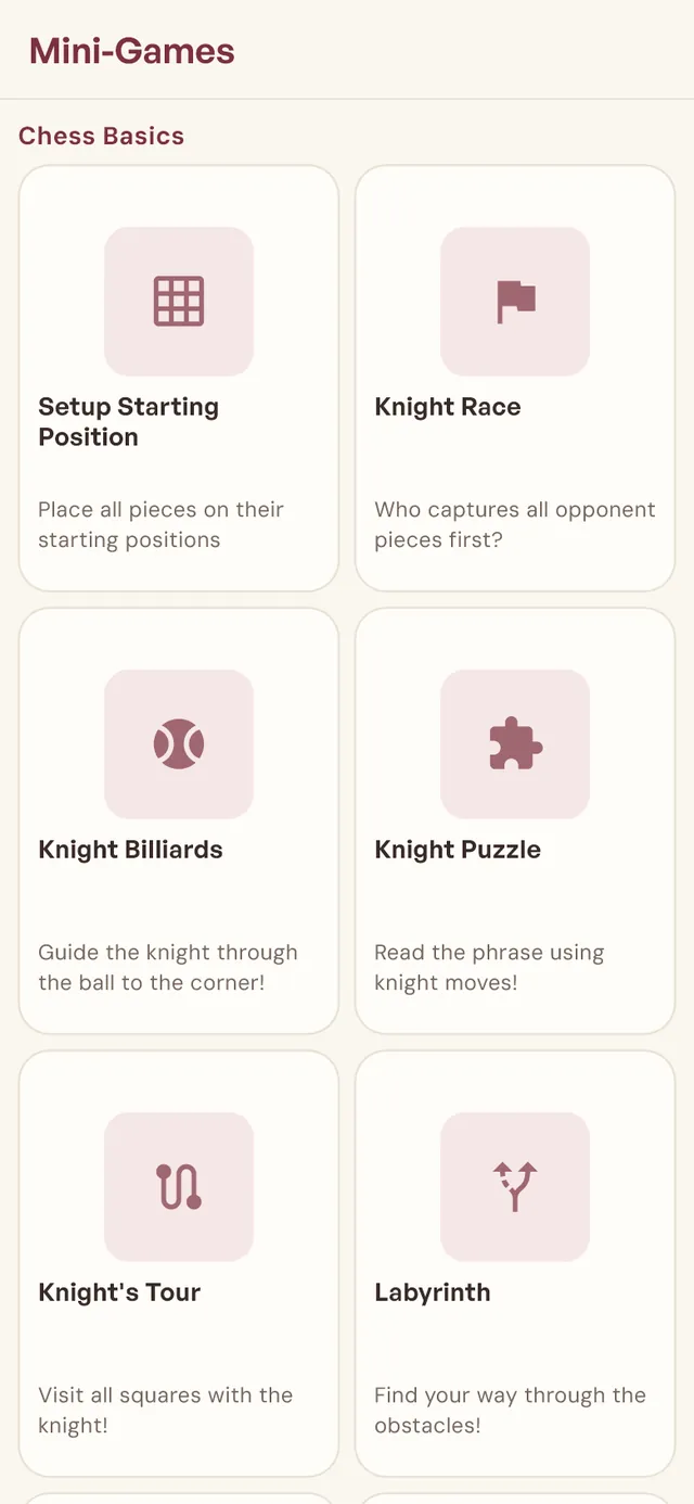 Games overview of the WarumSchach app