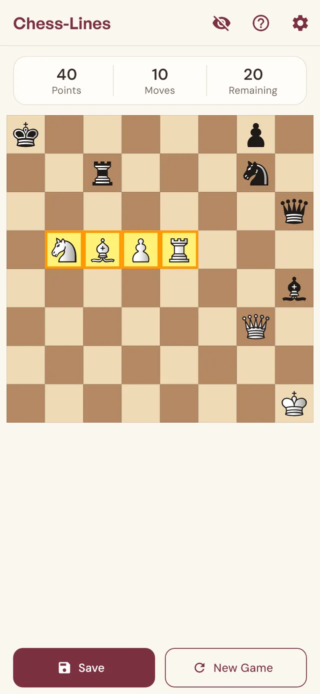 Chess-Lines game with a line of same-coloured pieces